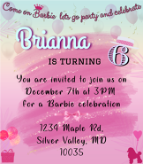 Barbie Party Birthday Invitation