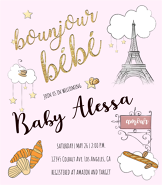 Baby Girl Bonjour Shower Invitation