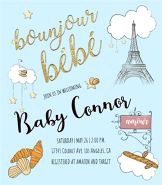 Baby Boy Bonjour Shower Invitation