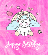 Hot Pink Unicorn Birthday Card