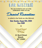 Nyack Seaport - Bar Mitzvah yellow and gold invite