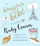 Baby Boy Bonjour Shower Invitation