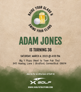 Raise Your Glass & Swing Your Clubs | X-Golf Stratford Birthday Invite