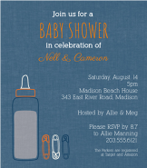 Bottle & Pins Blue Invitation